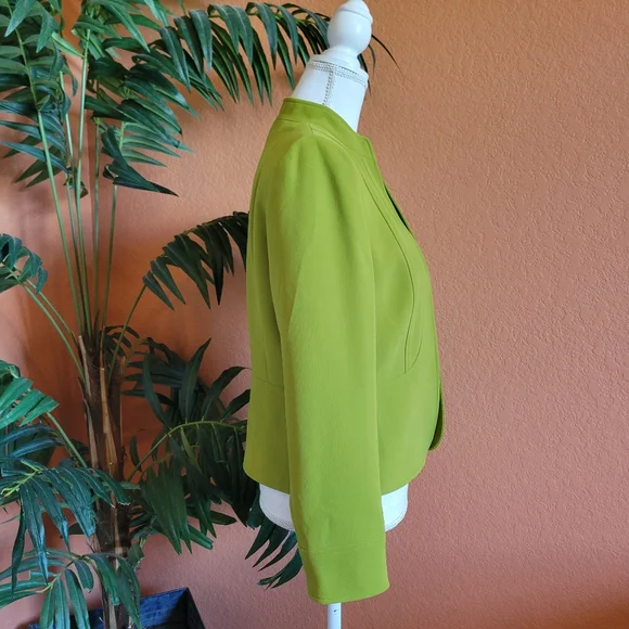 Tahari Arthur S Levine Green Jacket Blazer Open Front Mock Collar 8 Petite - Picture 2 of 10